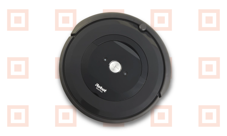 Roomba vacuum cleaner on Midland logo pattern background