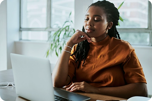 business woman looking at computer