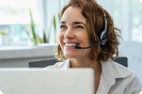 female customer care worker smiling