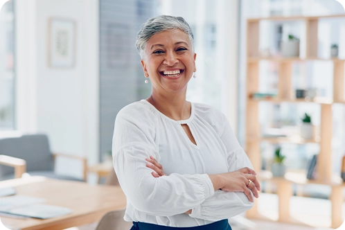 friendly woman wealth advisor smiling at the camera