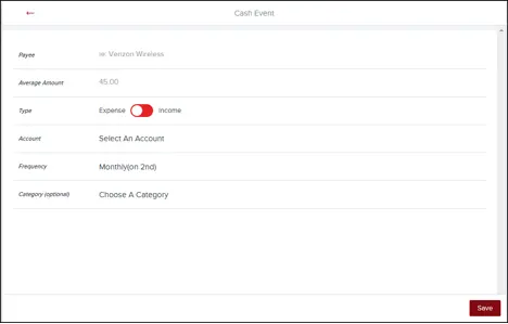 Screenshot showing starting a cash event based on a part transaction